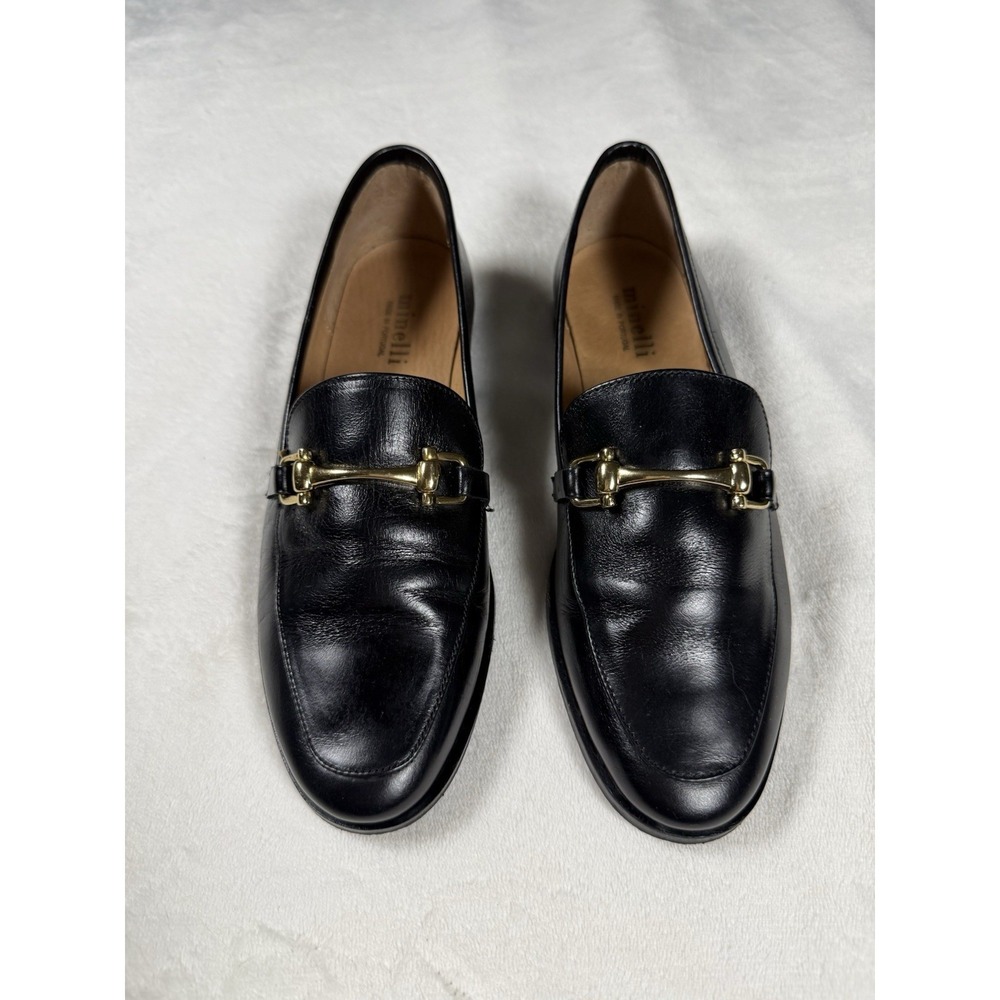 Minelli Black Leather‎ Horsebit Loafers Women's EU 37 US 6.5/7 Made Portugal
